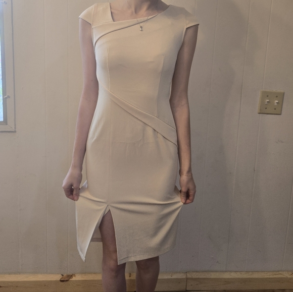 Buttery Yellow Structured Sheath Dress | Elegant Draped Detail - Picture 7 of 15